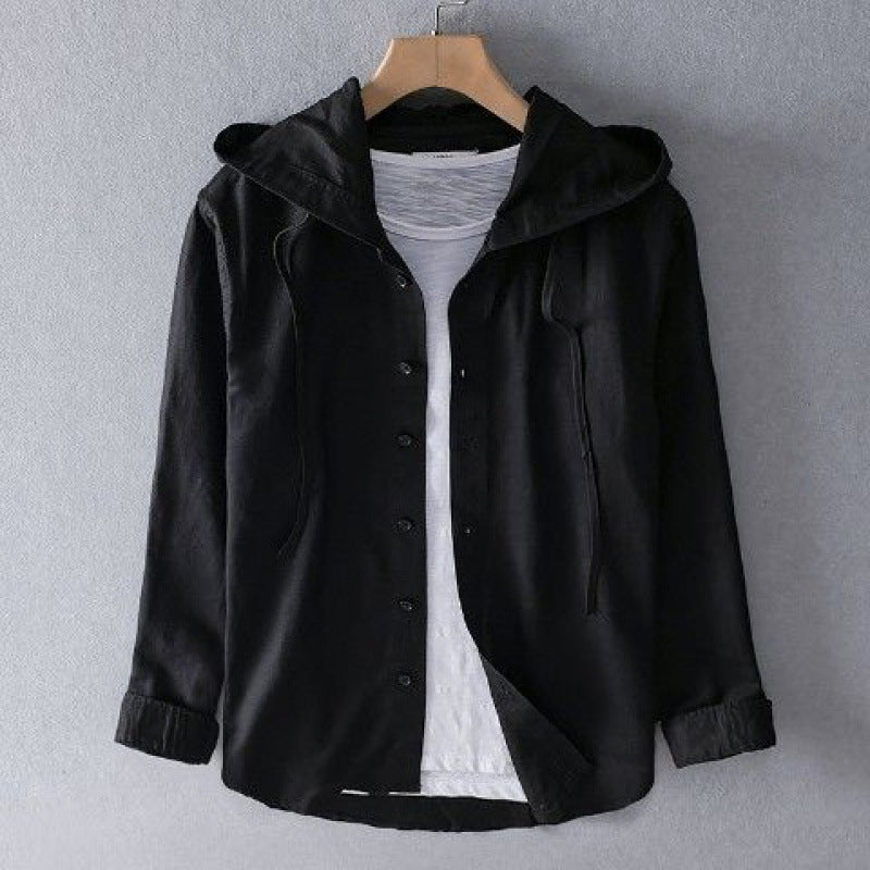 Nova striped linen-cotton hoodie shirt, lightweight breathable pinstripe casual hood summer style