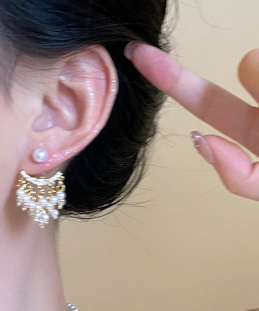 Boucles d'oreilles pendantes fantaisie en or, cuivre, zircon et perles - Urbann-Vibe