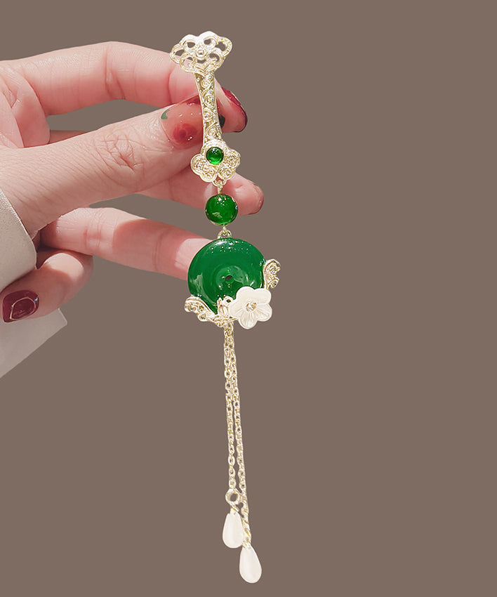 Broche fantaisie en alliage vert jade avec boucle ping-pong et pompon floral - Urbann-Vibe