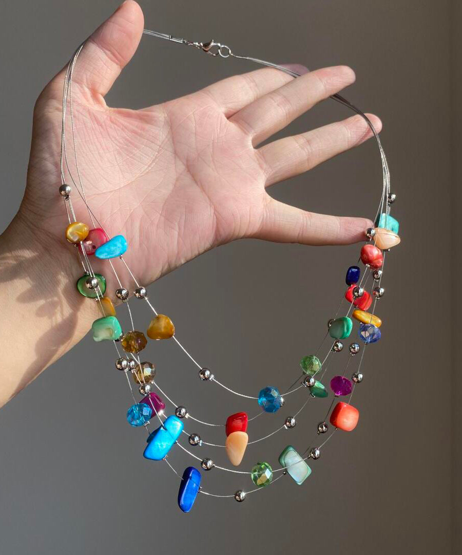 Collier fantaisie en alliage multicolore avec coquillages et princesse superposée pour les fêtes - Urbann-Vibe