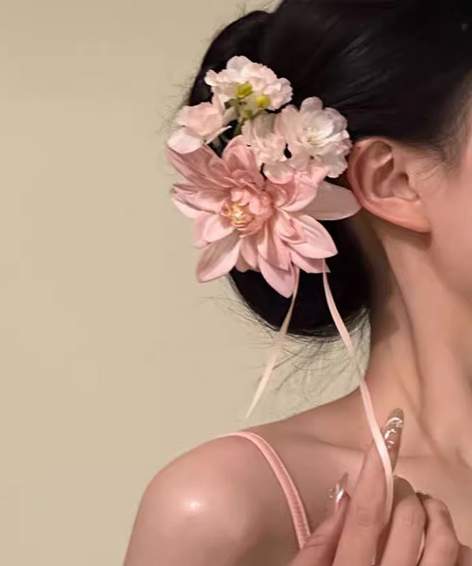 Épingle à cheveux fantaisie en alliage rose avec ruban floral - Urbann-Vibe