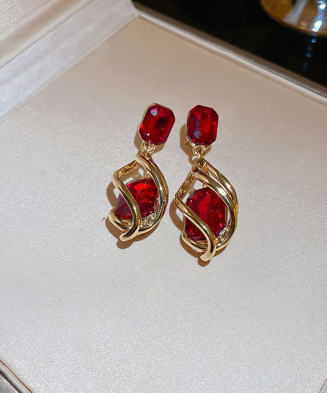 Boucles d'oreilles pendantes fantaisie en alliage rouge et zircone - Urbann-Vibe