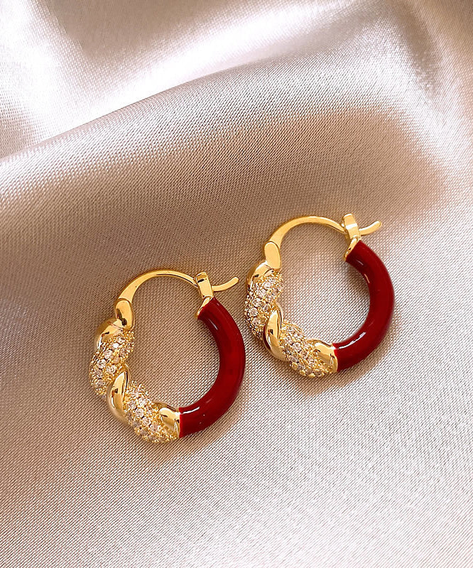 Boucles d'oreilles créoles fantaisie en alliage de cuivre rouge et zircon - Urbann-Vibe