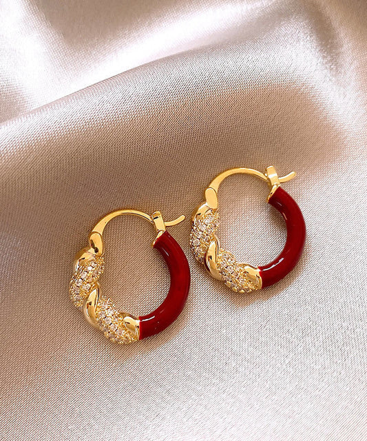 Boucles d'oreilles créoles fantaisie en alliage de cuivre rouge et zircon - Urbann-Vibe