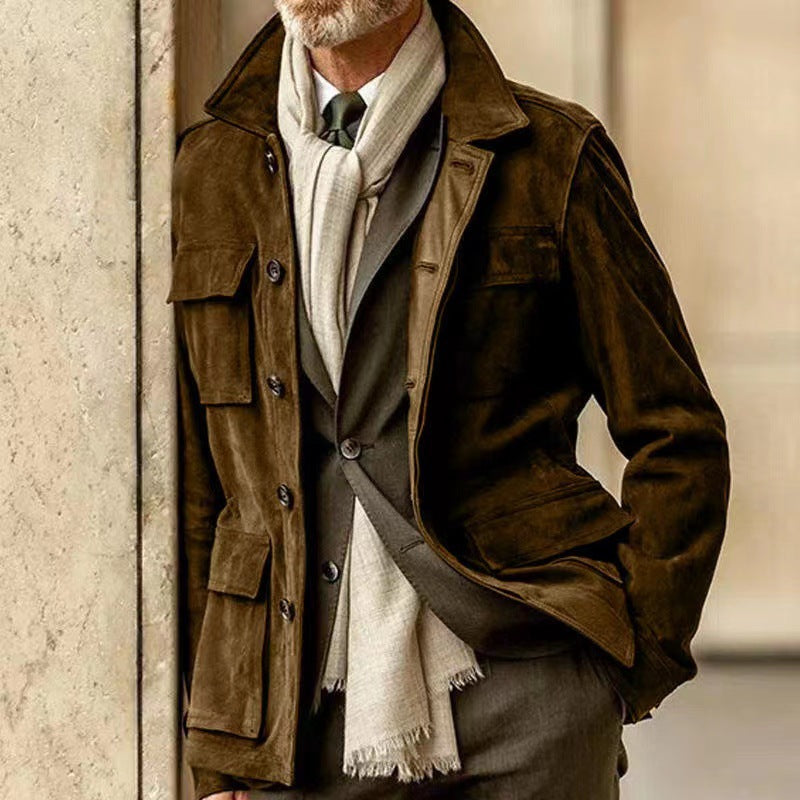 Men's vintage multi-pocket jacket relaxed fit zipper closure casual everyday wear