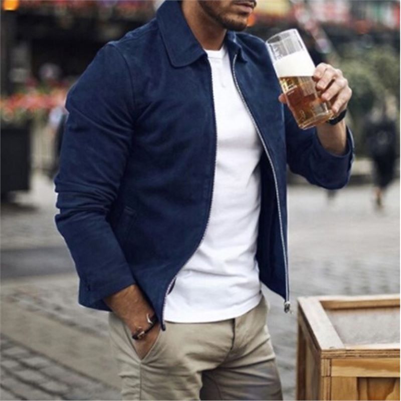 Men's zip-up jacket regular fit full-length zipper versatile layer for casual and formal wear
