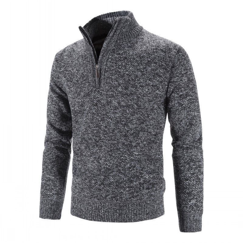 Men's classic zip-up knit wool sweater in timeless silhouette with full-length zipper closure