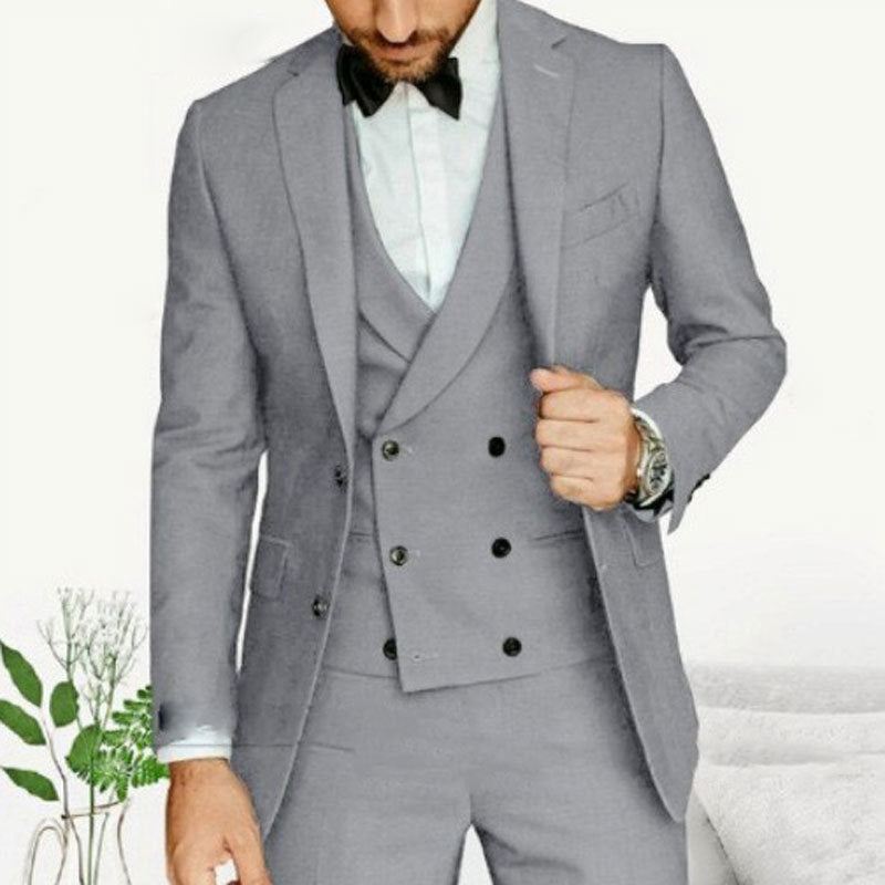 Men's 3-piece lightweight suit set blazer vest trousers classic business style in neutral tone