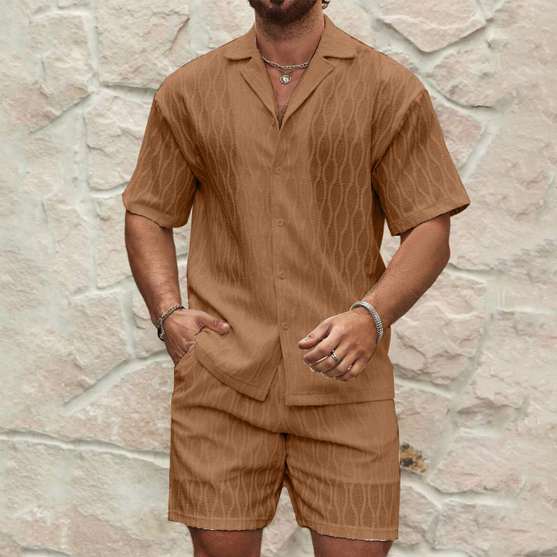 Men's lightweight cotton short sleeve shirt and shorts set in relaxed fit, breathable 2-piece summer casual