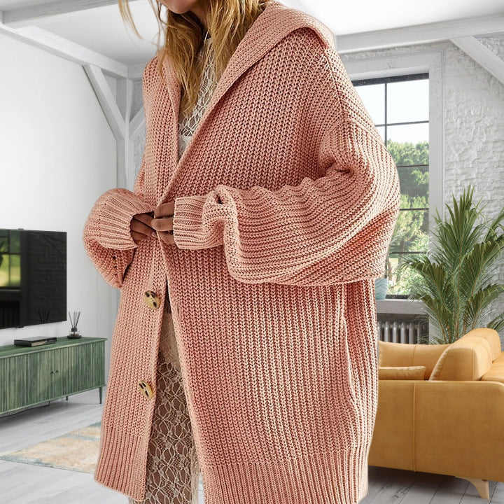 Women's oversized open-front wool-look cardigan in neutral tones with deep side pockets for layering