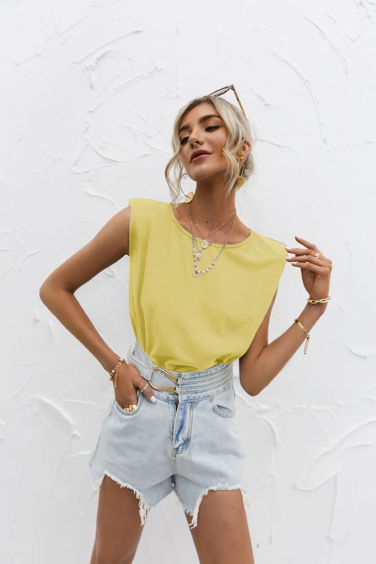 Women's relaxed fit short sleeve top extended shoulders lightweight cotton blend casual everyday