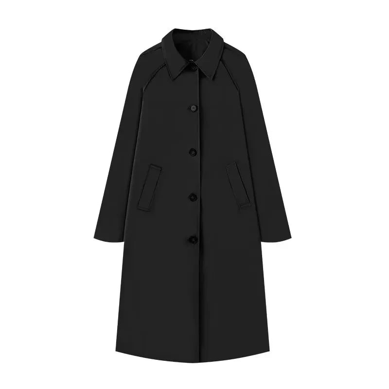 Women's midi wool blend coat relaxed fit raglan sleeves button closure for work and date night