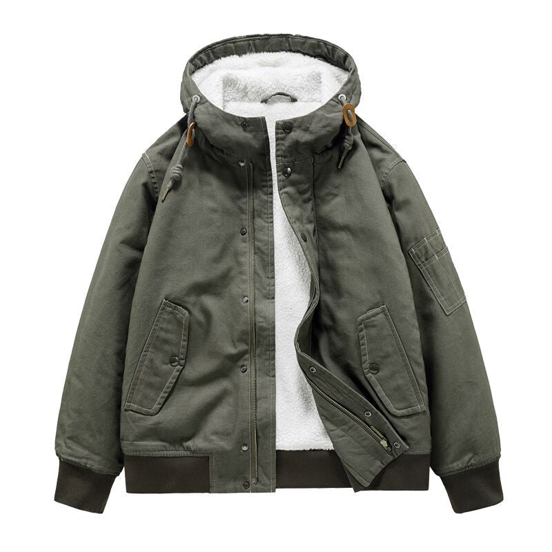 Oversized thermo utility hoodie full fleece lining detachable drawstring hood patch pockets outdoor wear