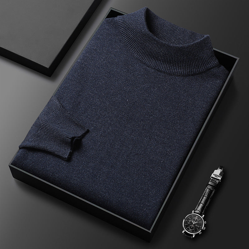 Men's slim fit half turtleneck winter knit sweater in classic neutral tone, modern wardrobe essential