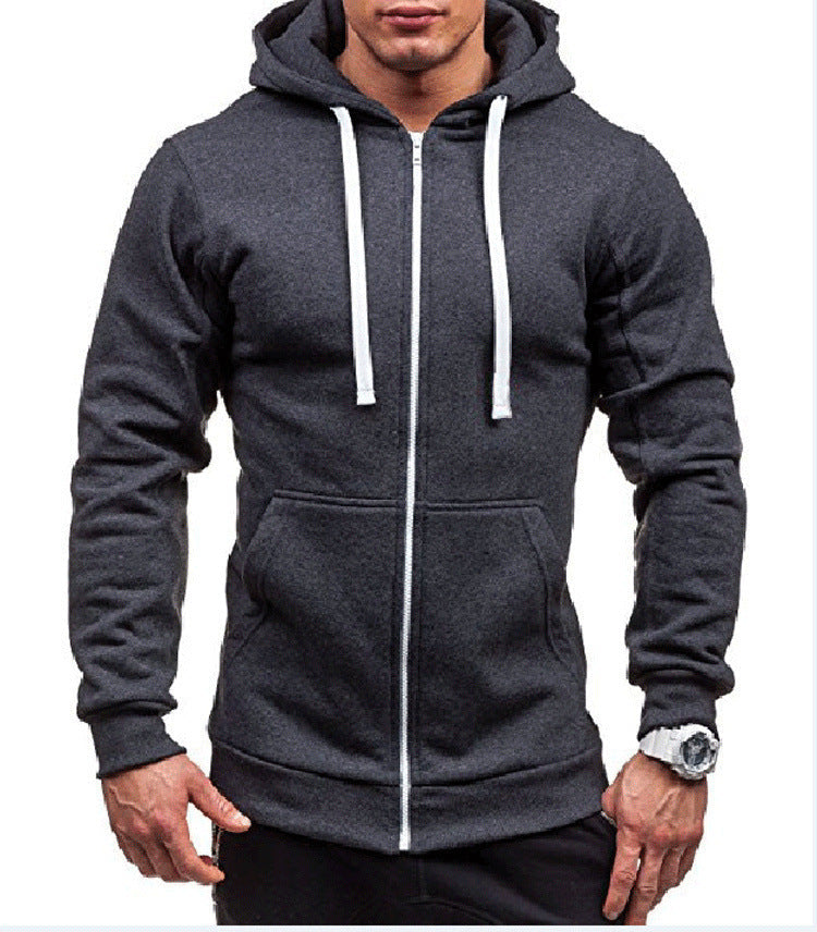Men's gray zip-up hoodie jacket regular fit breathable streetwear style with front zipper closure