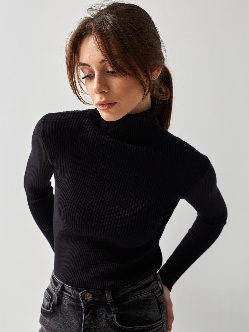 Women's slim fit ribbed knit turtleneck pullover top long sleeve layering essential