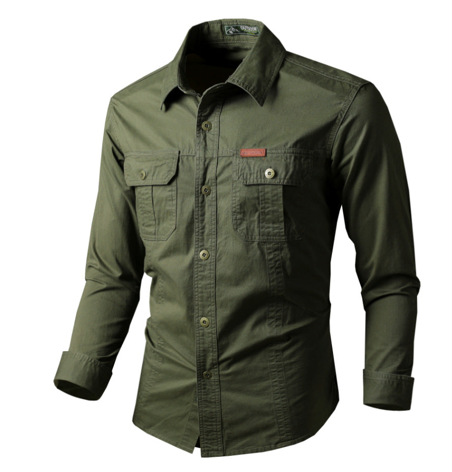 Men's rugged outdoor long-sleeve shirt cotton blend two chest pockets breathable all-season casual fit