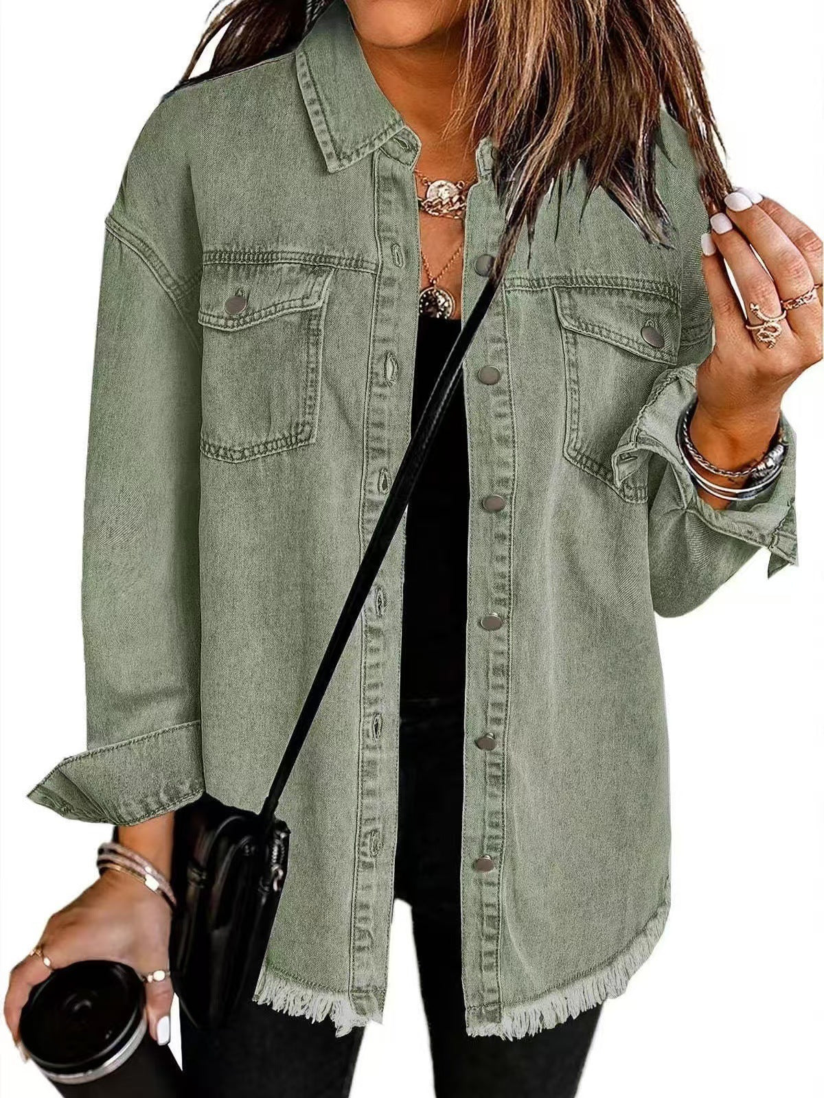 Unisex relaxed fit washed denim jacket with button-front closure and front pockets streetwear style