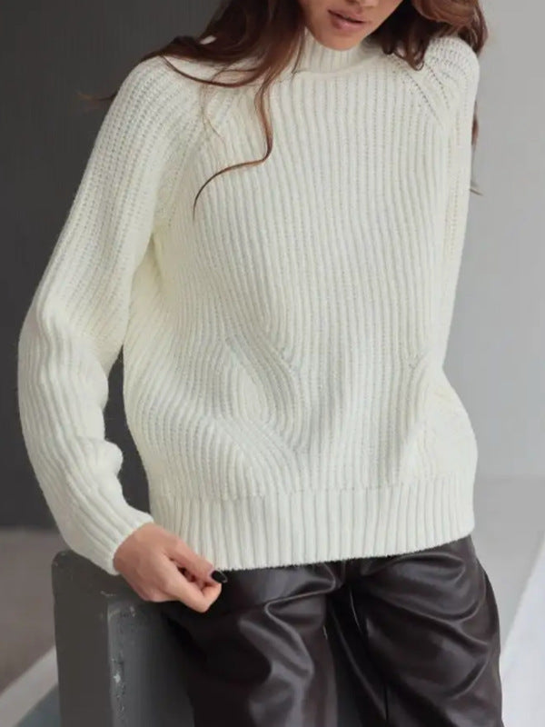 Women's taupe wool blend turtleneck sweater loose raglan fit with ribbed detailing