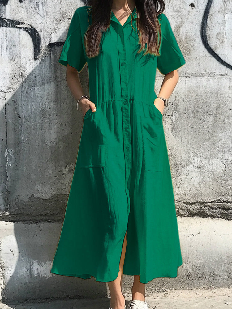 Women's relaxed-fit button-down midi shirt dress in cotton blend with easy everyday silhouette