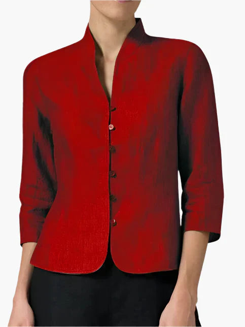 Women's tailored blazer stand-up collar 3/4 sleeves textured fabric elegant workwear office fit