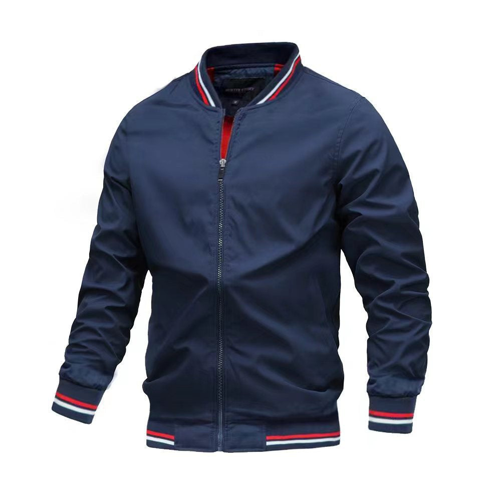 Men's slim fit water resistant jacket stand collar zipper closure ribbed edges urban style