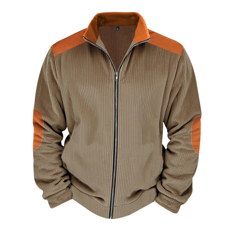 Men's regular fit quilted jacket with zipper front, ribbed texture and contrast detailing