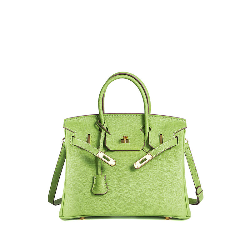 Jessica structured leather satchel handbag flap closure detachable strap professional timeless style
