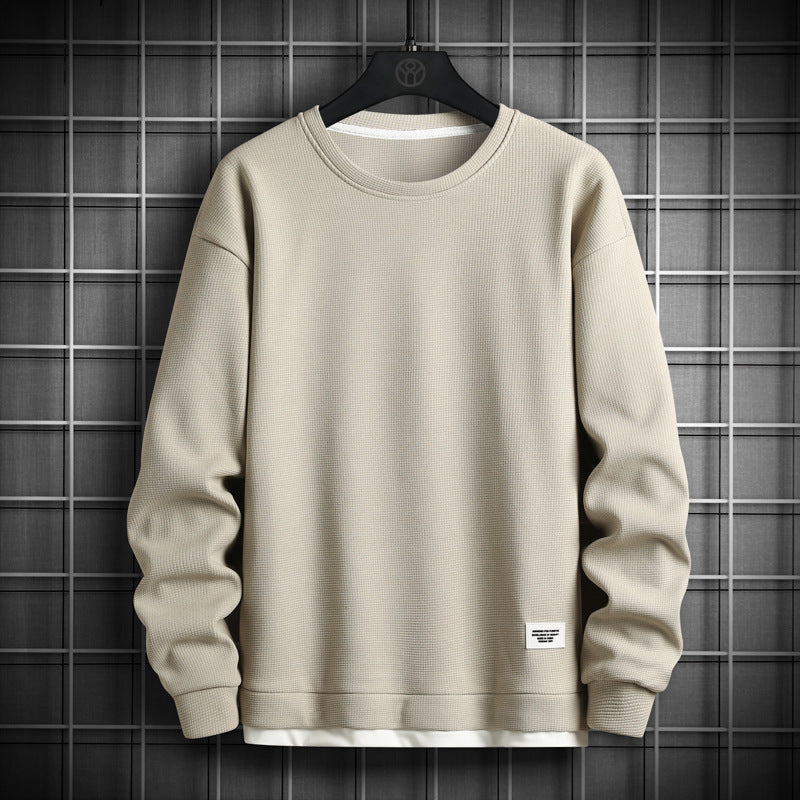 Men's waffle knit crewneck sweatshirt relaxed fit breathable cotton blend casual all-season layering