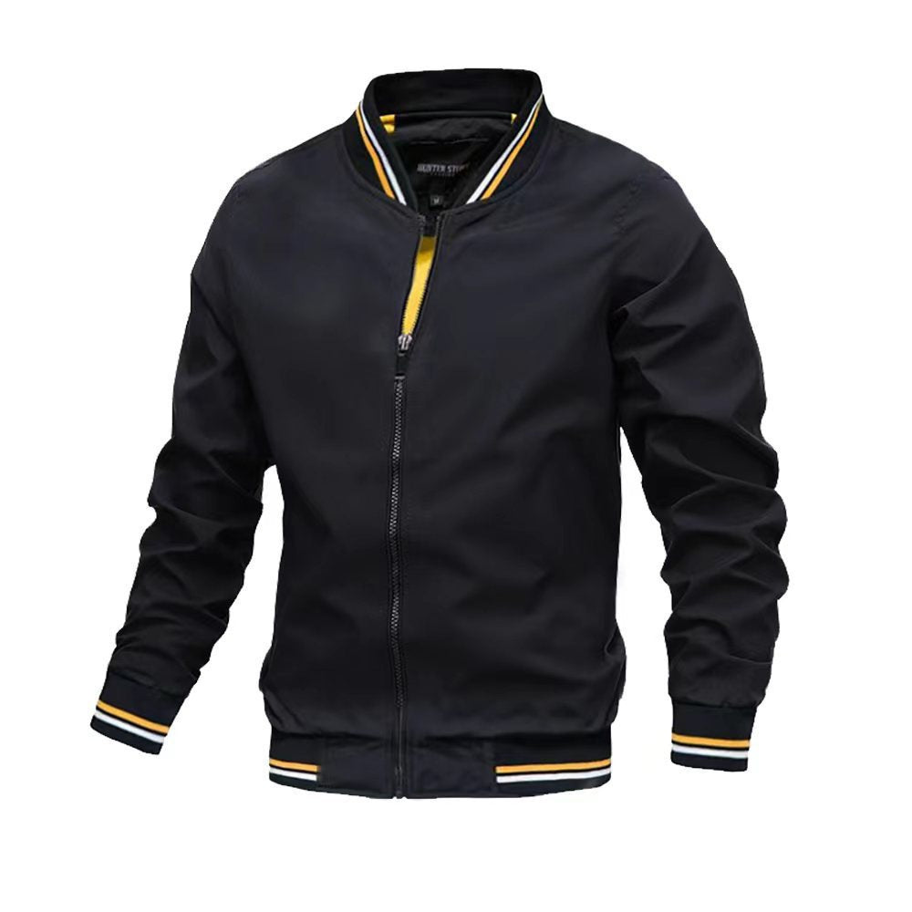 Men's slim fit water resistant jacket stand collar zipper closure ribbed edges urban style