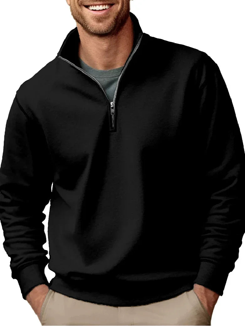 Men's dark navy quarter-zip sweatshirt stand collar soft fleece regular fit cozy winter essential