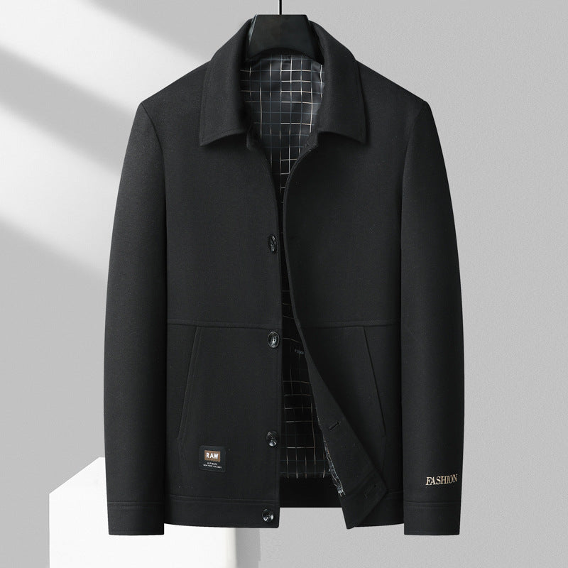 Men's wool blend blazer structured fit tailored silhouette with refined lining for professionals
