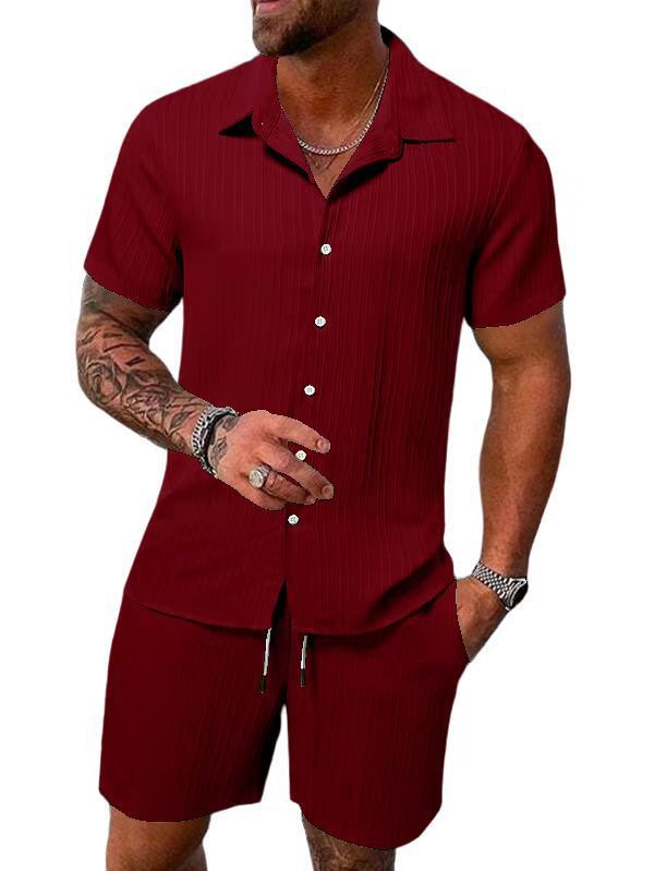 Men's casual button-down shirt and shorts set relaxed fit cotton blend summer two-piece matching outfit