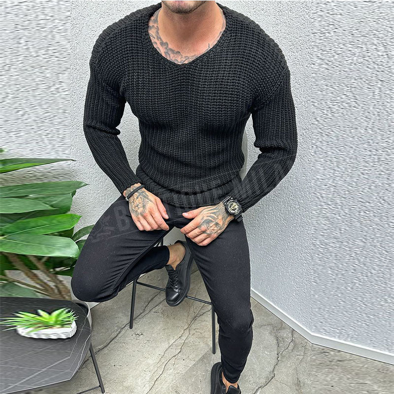 Men's slim fit heavy wool knit sweater Nordic-Flair casual urban style for winter warmth