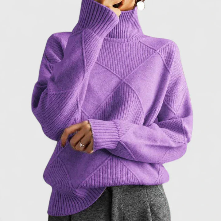 Clara women's slouchy high-neck winter sweater with softly draped silhouette for cozy polished look