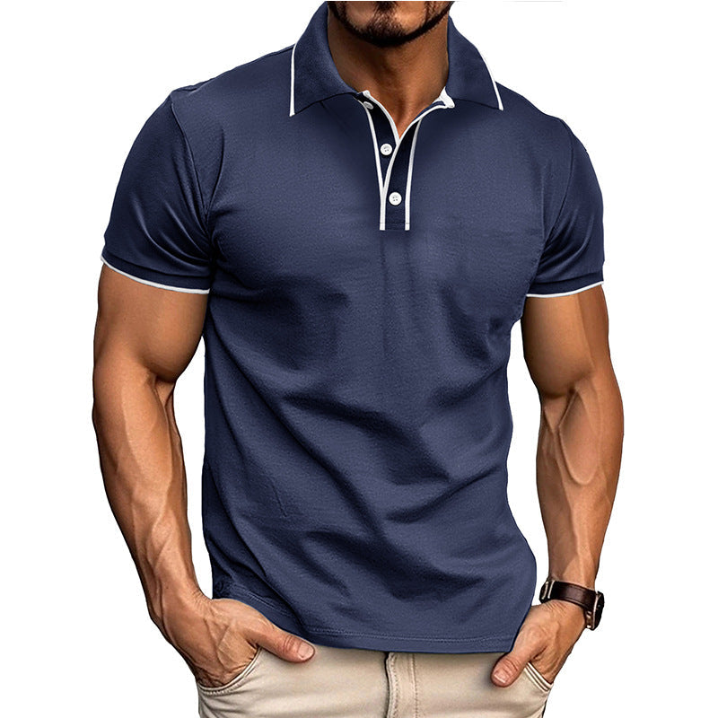 Men's athletic fit polo shirt breathable cotton blend short sleeve streamlined silhouette