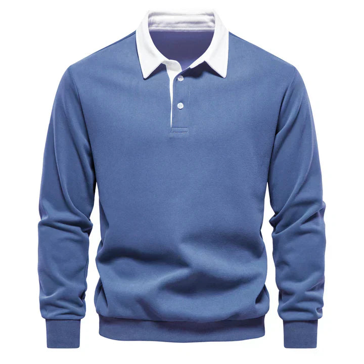 Men's classic long-sleeve polo shirt comfortable fit sustainable timeless style easy care