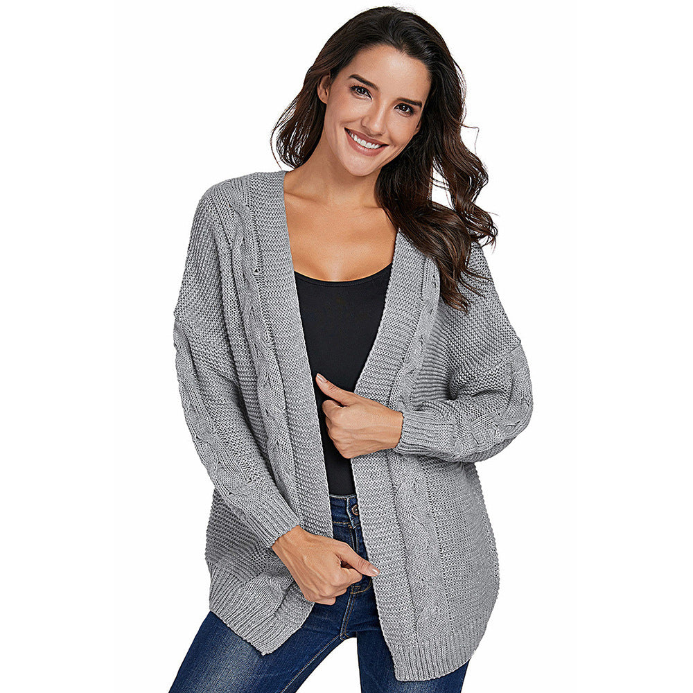 Women's oversized open-front cardigan in chunky cable-knit, cozy everyday layering piece