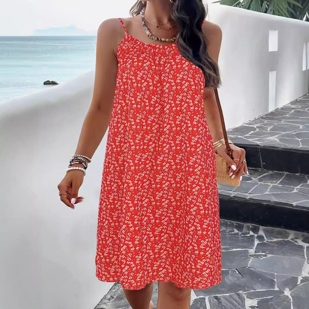 Women's floral swing dress knee-length breathable cotton blend with adjustable straps feminine cut