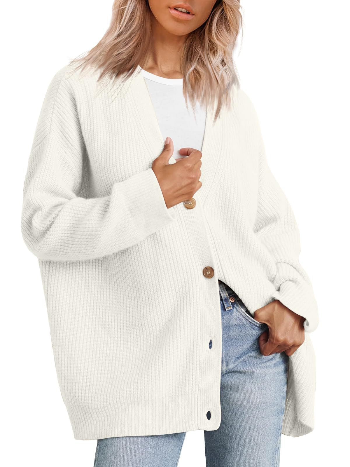 Women's striped button-down cardigan chic layering piece with bold contemporary stripe pattern