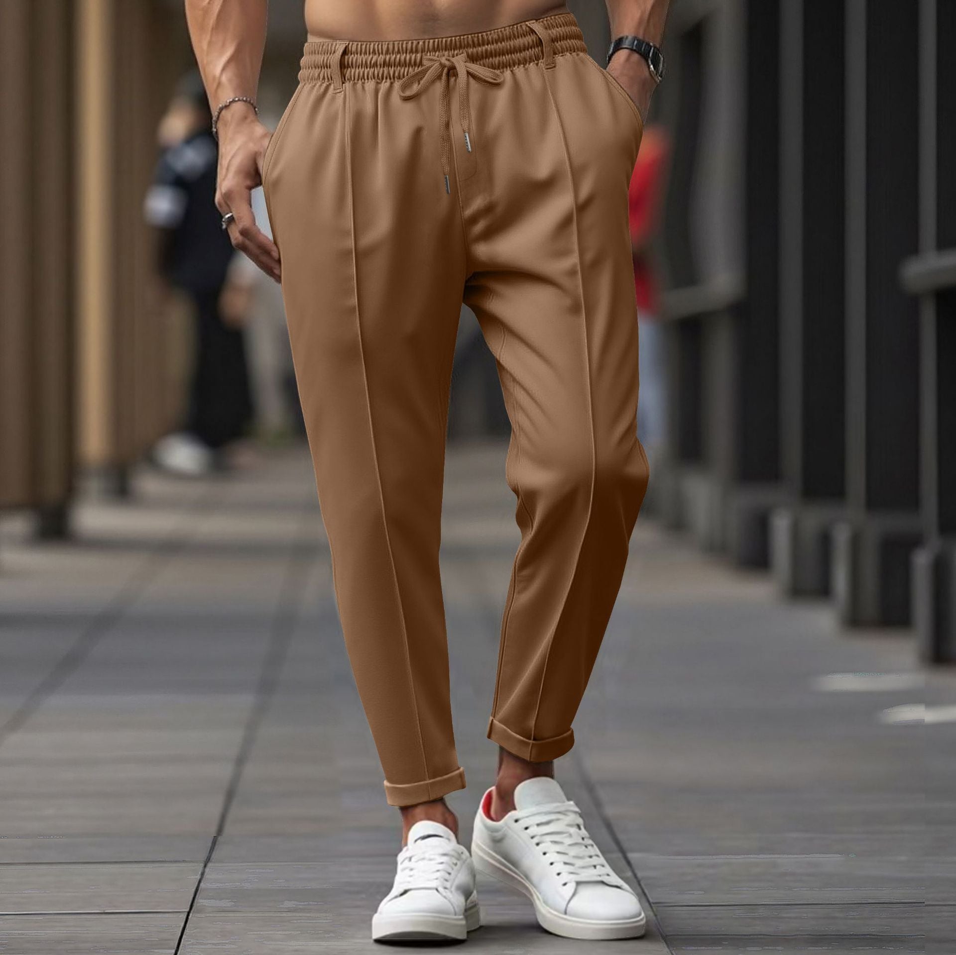Men's gray cotton-blend straight-leg joggers with elastic waistband for workout and lounge