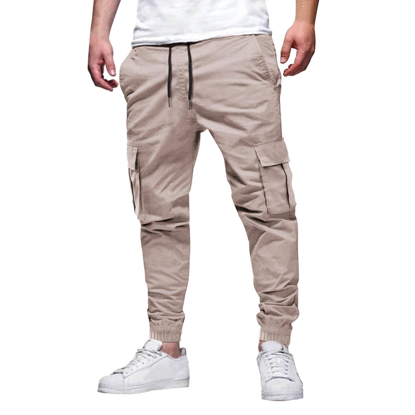 Men's cargo joggers relaxed fit with elastic drawstring waistband and multiple utility pockets
