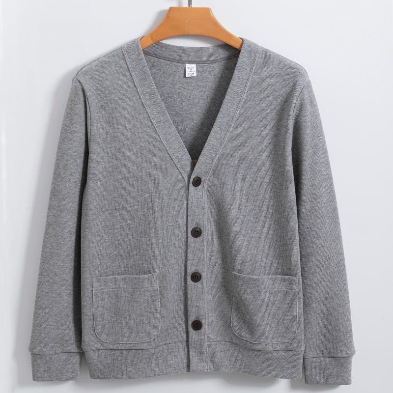 Men's cotton knit cardigan relaxed fit with pockets and button closure for casual modern style
