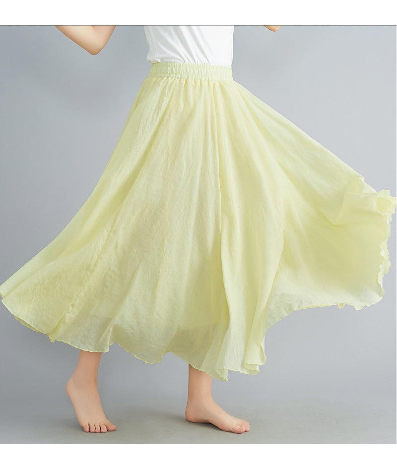 Women's cotton-linen maxi skirt pleated A-line silhouette breathable lightweight casual summer style