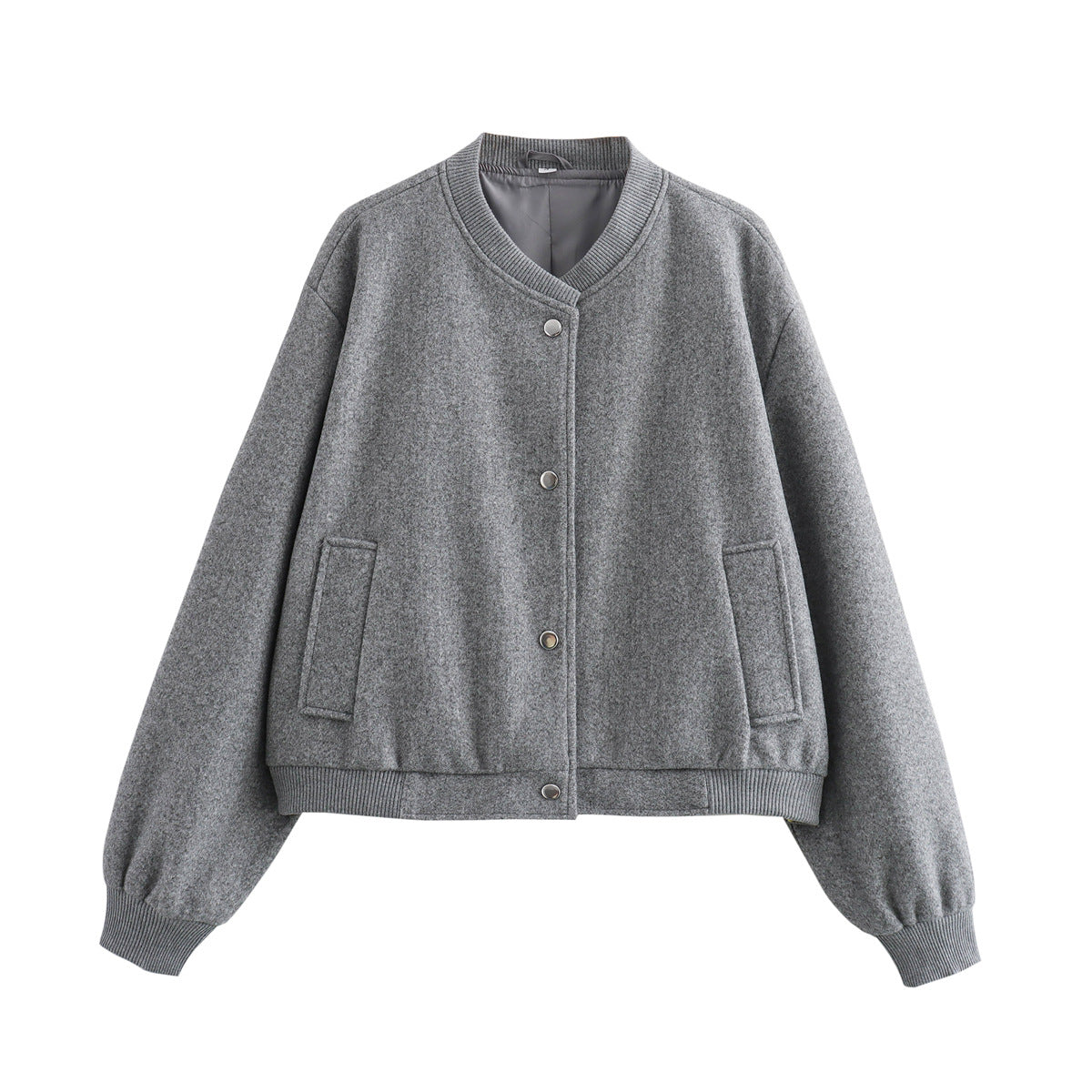 Women's light gray ribbed pilot jacket stand-up collar casual Korean Japanese fashion streetwear