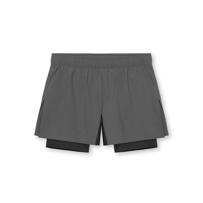 Men's black double-layer training shorts with built-in compression liner for runners