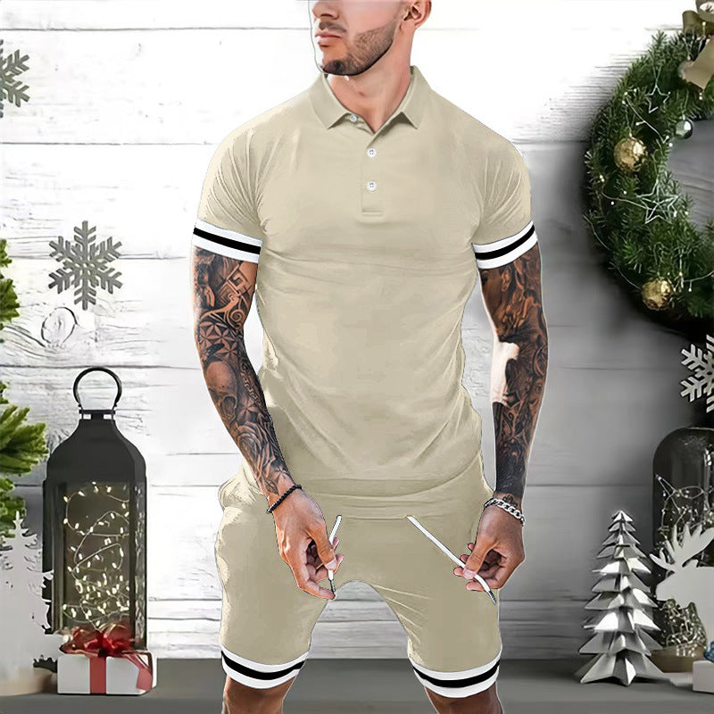 Men's slim fit polo shirt with sporty stripes, breathable fabric, short sleeves for active style
