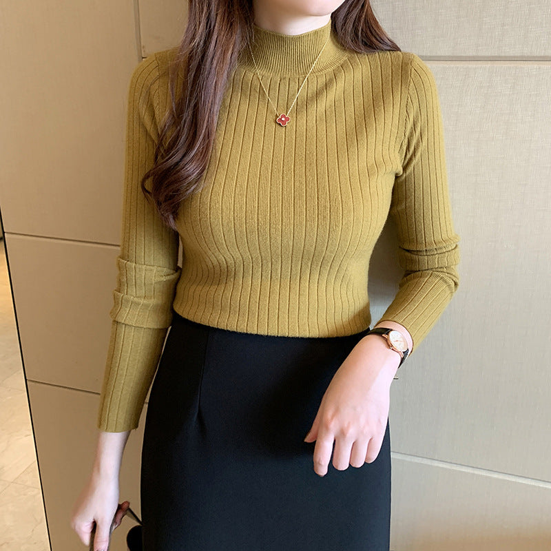 Women's fitted ribbed turtleneck top in cozy knit with 100% viscose soft drape for fall winter