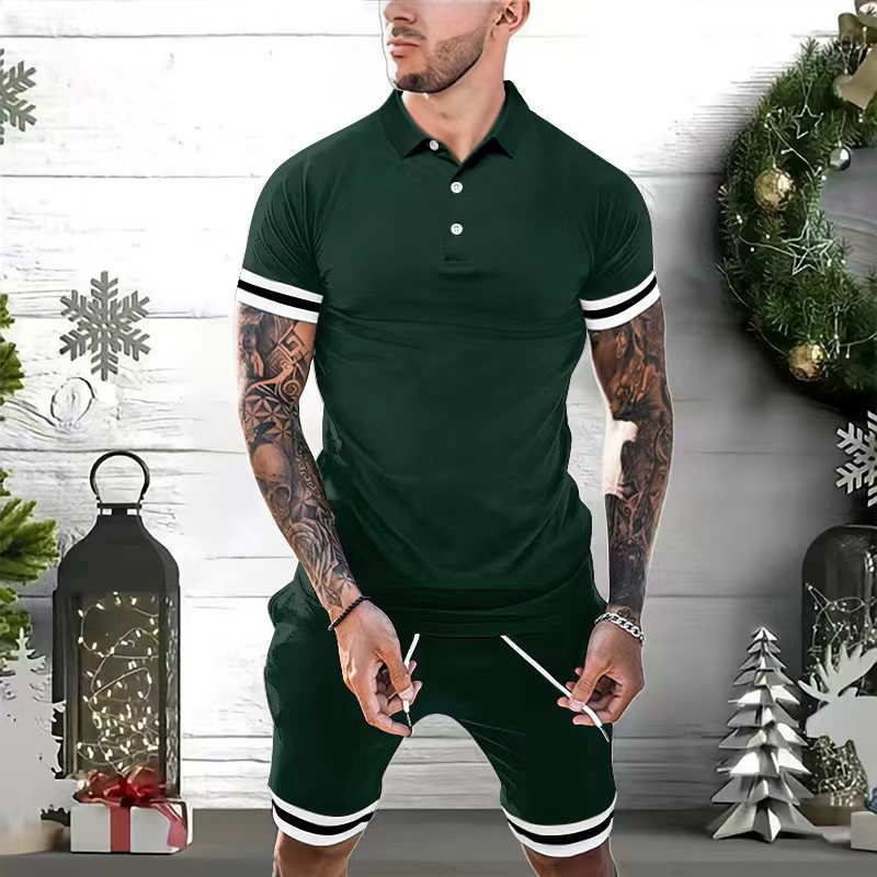 Men's slim fit polo shirt with sporty stripes, breathable fabric, short sleeves for active lifestyle
