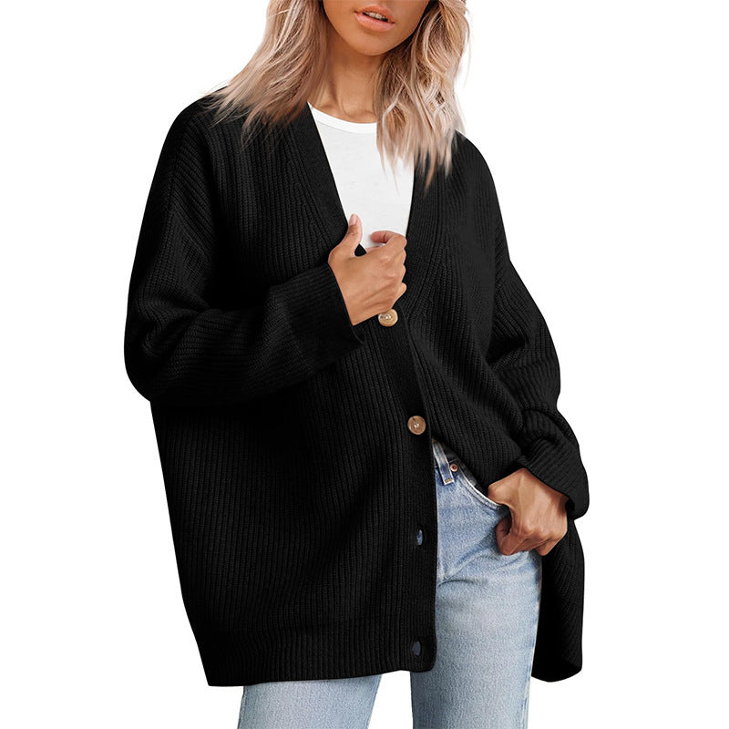 Women's striped knit cardigan oversized cozy fit soft fabric button-down chic layering piece